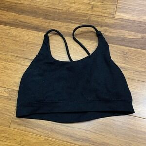 Fabletics Light Support Cami Bra Top Womens Size XS Black Cross Back Ribbed Knit
